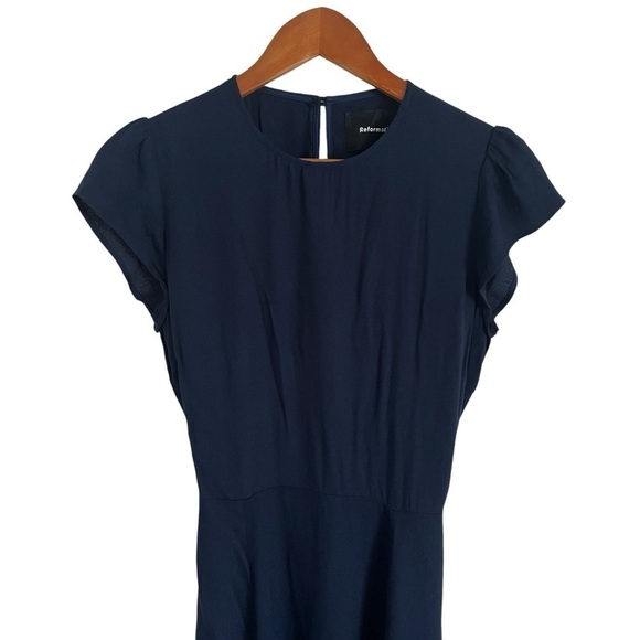 REFORMATION Navy Cap Sleeve High Slit Gavin Midi Dress - Picture 4 of 9